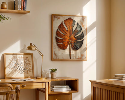 Large Botanical Split Monstera Copper in room