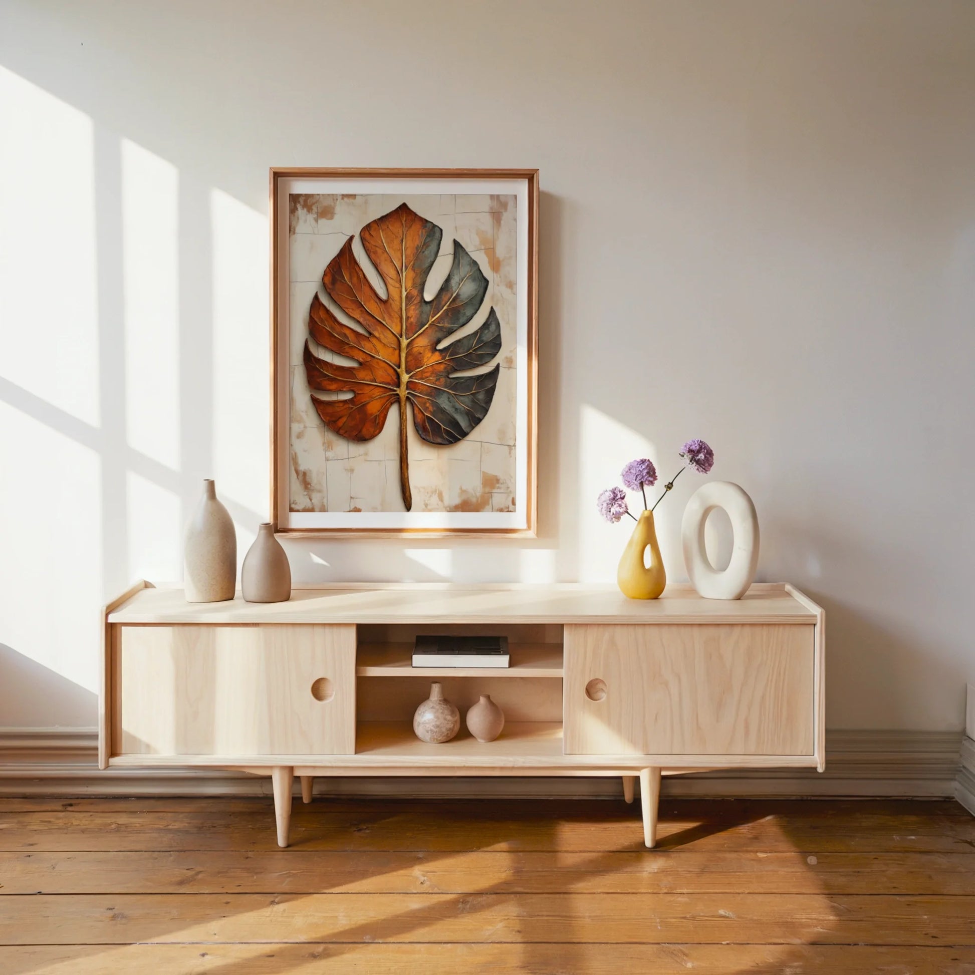 Large Botanical Split Monstera Copper in room
