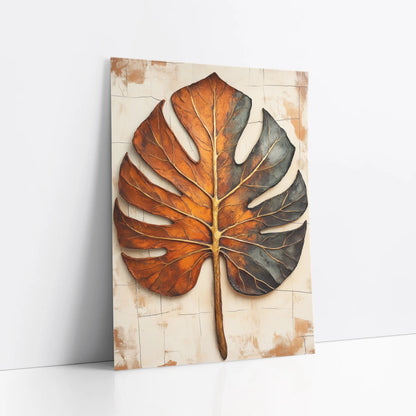 Large Botanical Split Monstera Copper art print
