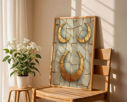 Ancient Crescent Moon Boho Fractured Earth in room