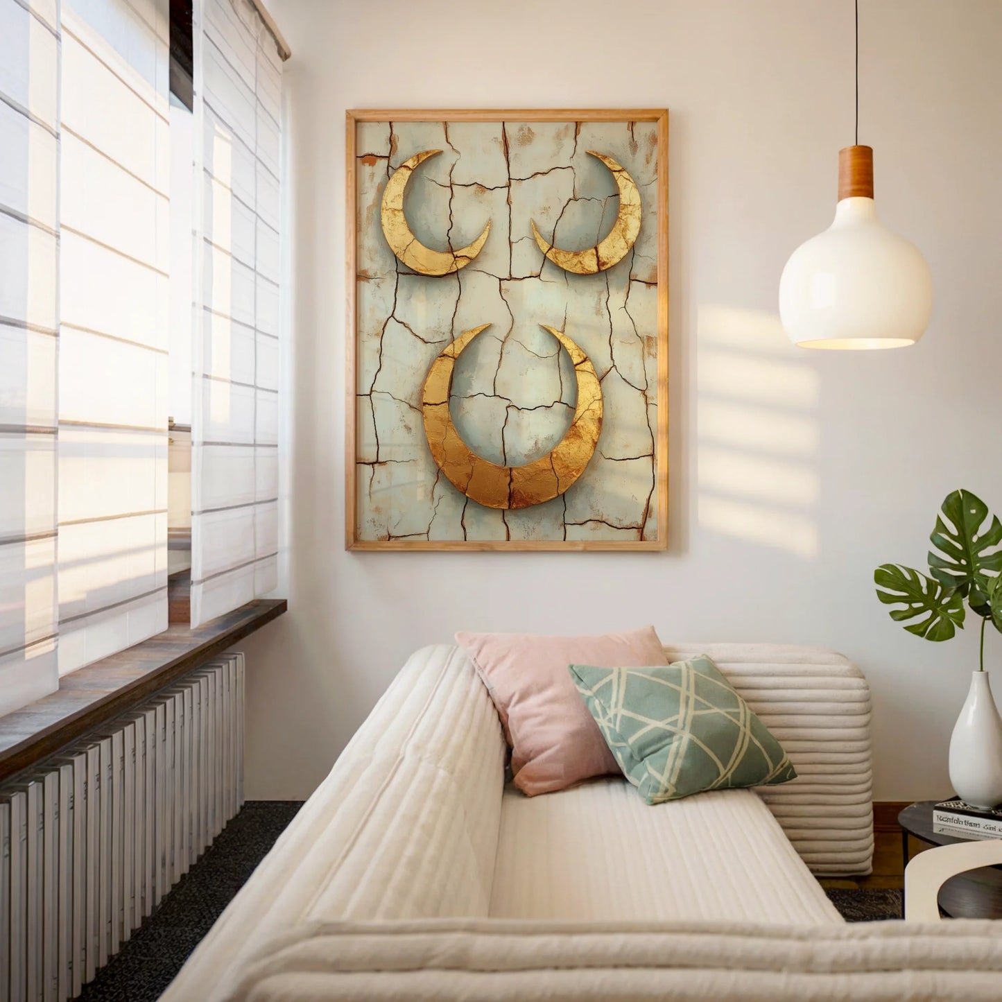 Ancient Crescent Moon Boho Fractured Earth in room