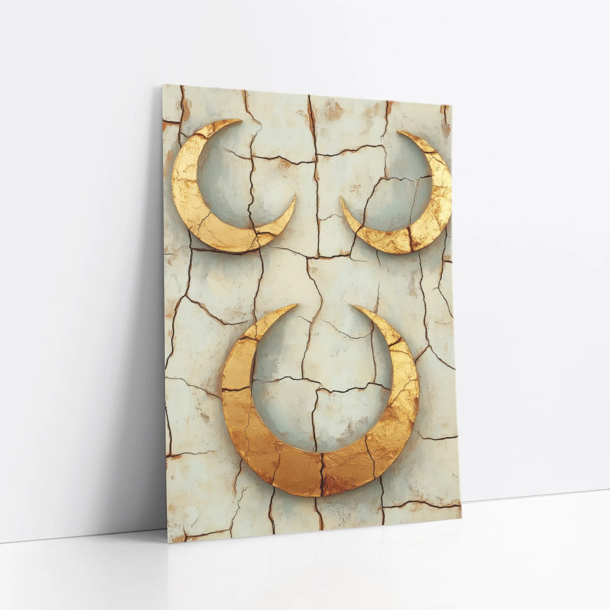 Ancient Crescent Moon Boho Fractured Earth art print