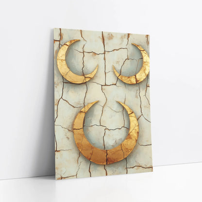 Ancient Crescent Moon Boho Fractured Earth art print
