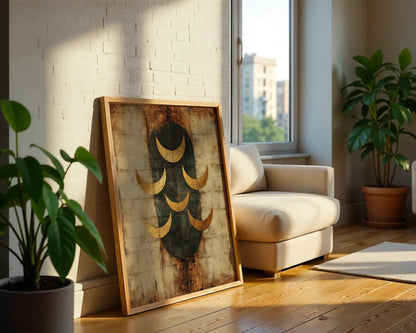Ancient Moon Phases Gold Patina Seven Crescents in room