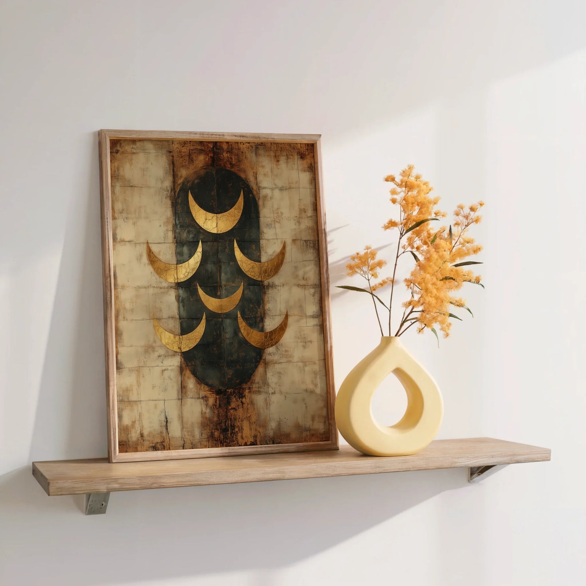 Ancient Moon Phases Gold Patina Seven Crescents in room