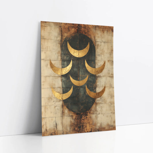 Ancient Moon Phases Gold Patina Seven Crescents art print