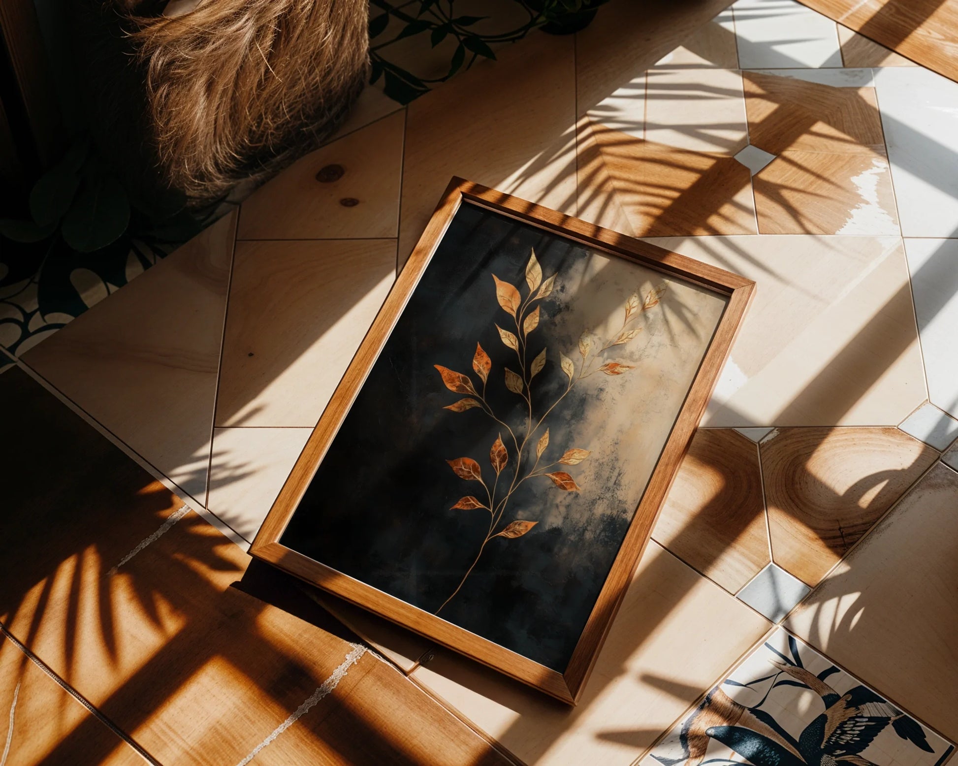 Copper Botanical Wall Art Gilded Stems Canvas Print — Sophisticated home artwork showing bronze foliage rising through smoky backdrop for upscale interiors
