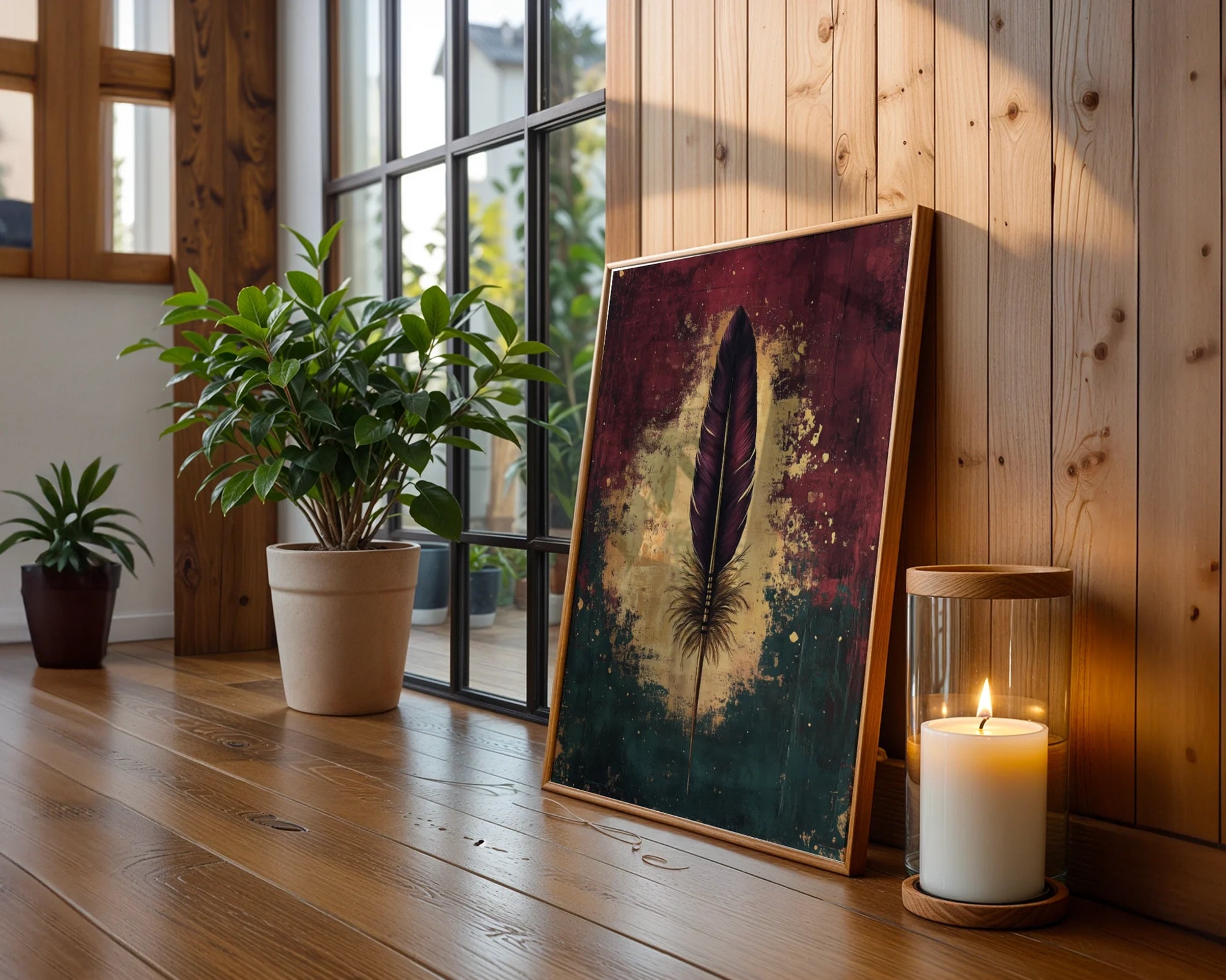 Rustic Feather Obsidian Copper Patina in room