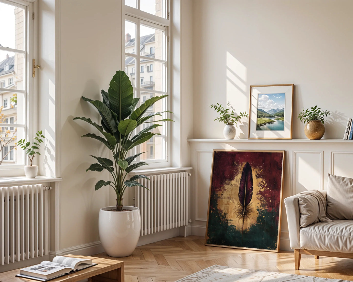 Rustic Feather Wall Art Obsidian Copper Patina Canvas Print — Mysterious home styling features oxidized metal tones with organic elements for dramatic interior design