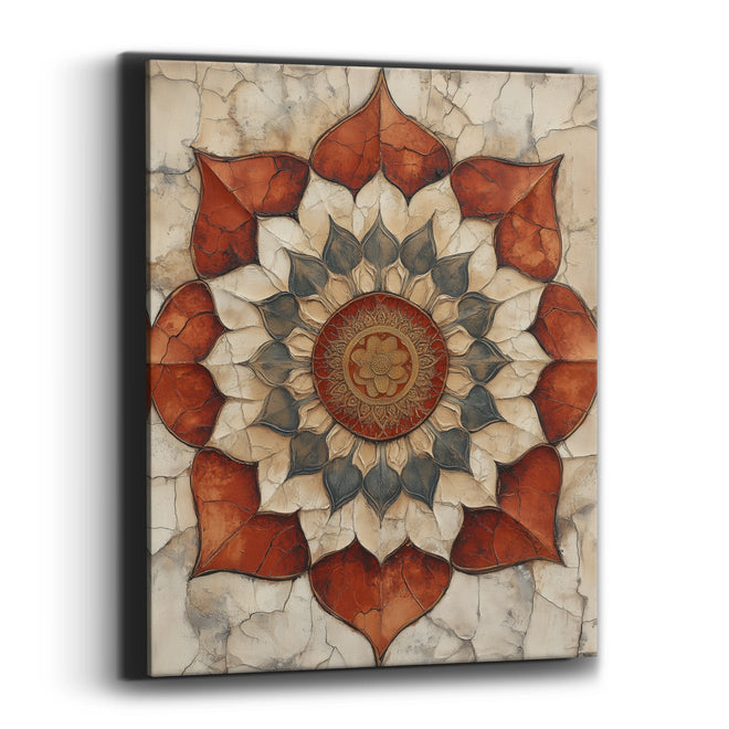 Lotus Mandala Canvas Wall Art - Temple Stone Cracked Texture
