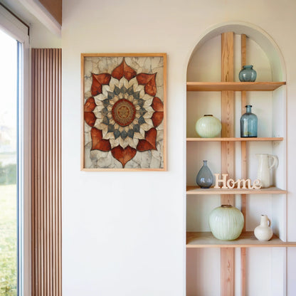 Lotus Mandala Canvas Wall Art - Temple Stone Cracked Texture — Mindfulness artwork showcasing timeworn petals breaking through historic ruins for serene home styling