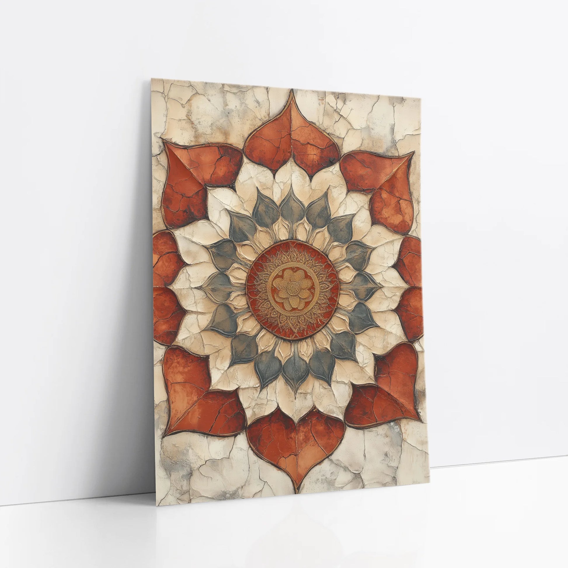 Lotus Mandala - Temple Stone Cracked Texture art print