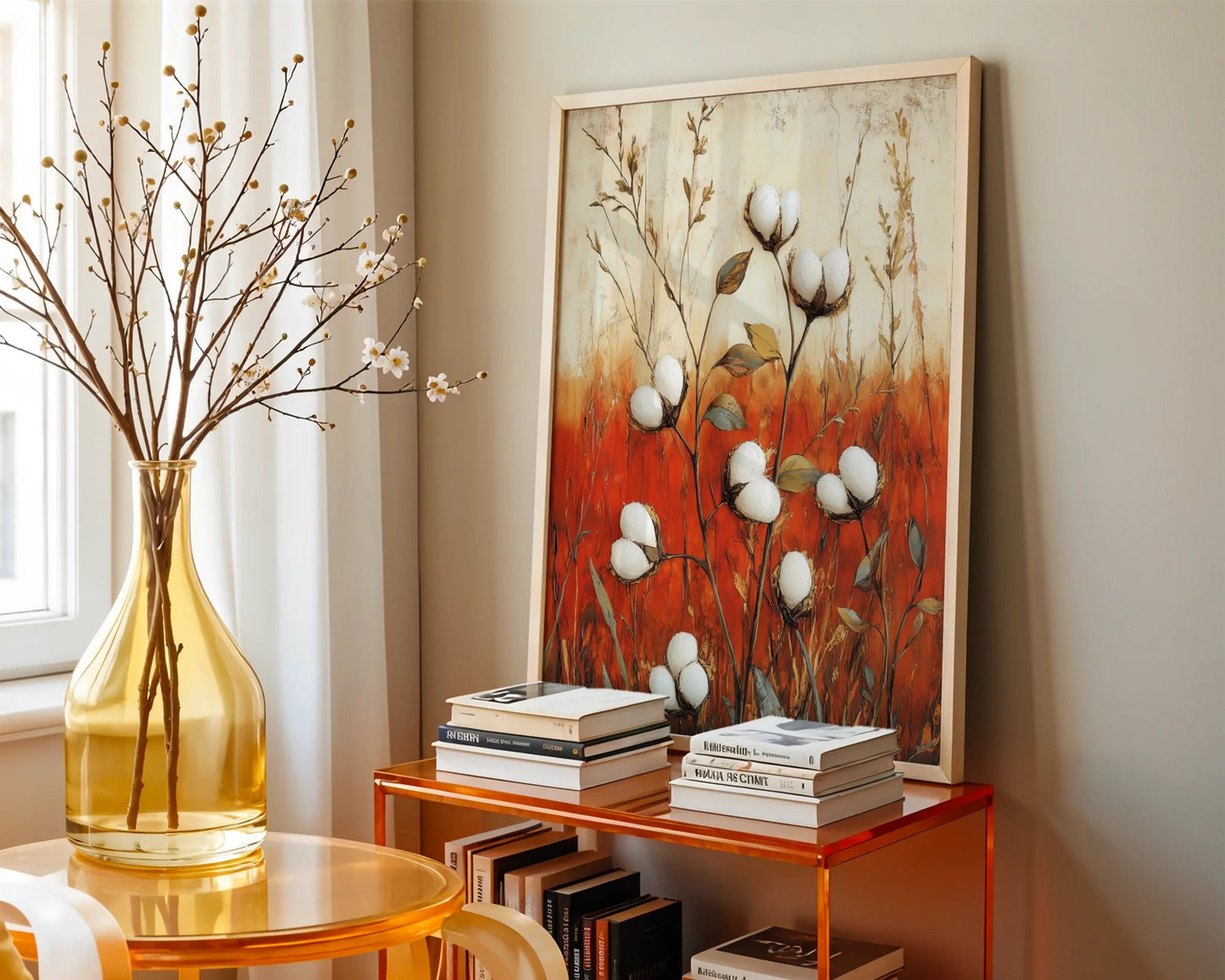 Cotton Field Autumn Prairie Grass Farmhouse in room