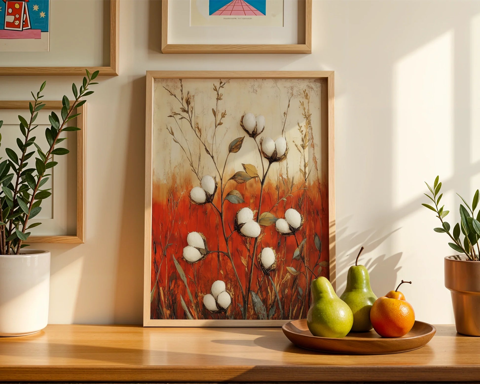 Cotton Field Autumn Prairie Grass Farmhouse in room