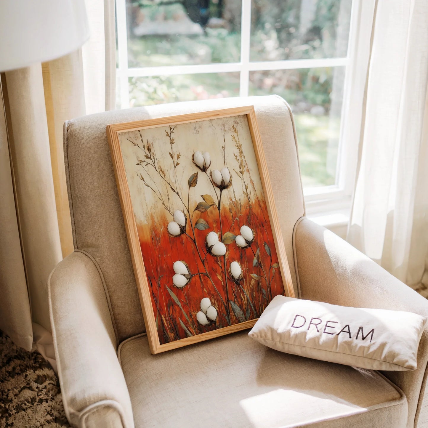 Cotton Field Autumn Prairie Grass Farmhouse in room