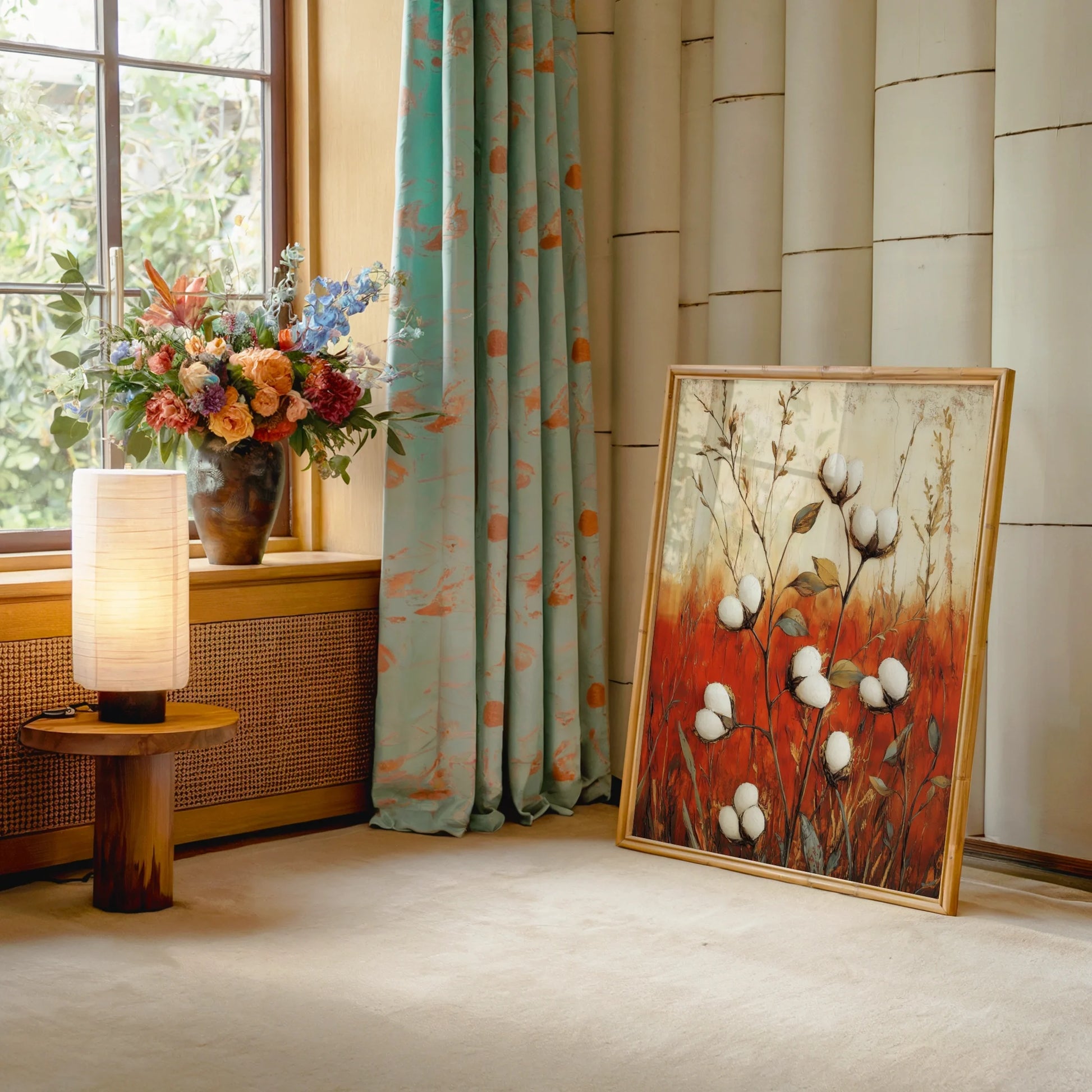 Cotton Field Autumn Prairie Grass Farmhouse in room