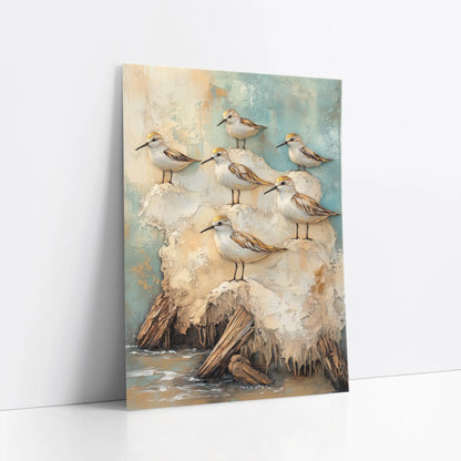 Coastal Birds on Driftwood Soft Blue Gray art print