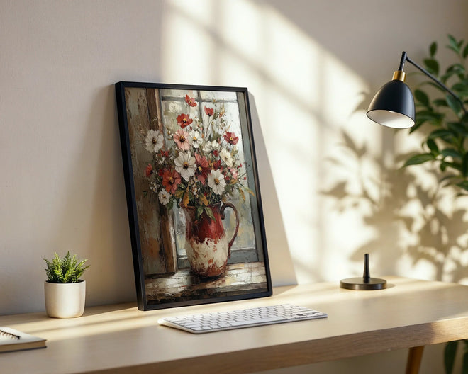 Rustic Floral Cosmos Pitcher Farmhouse Canvas Wall Art