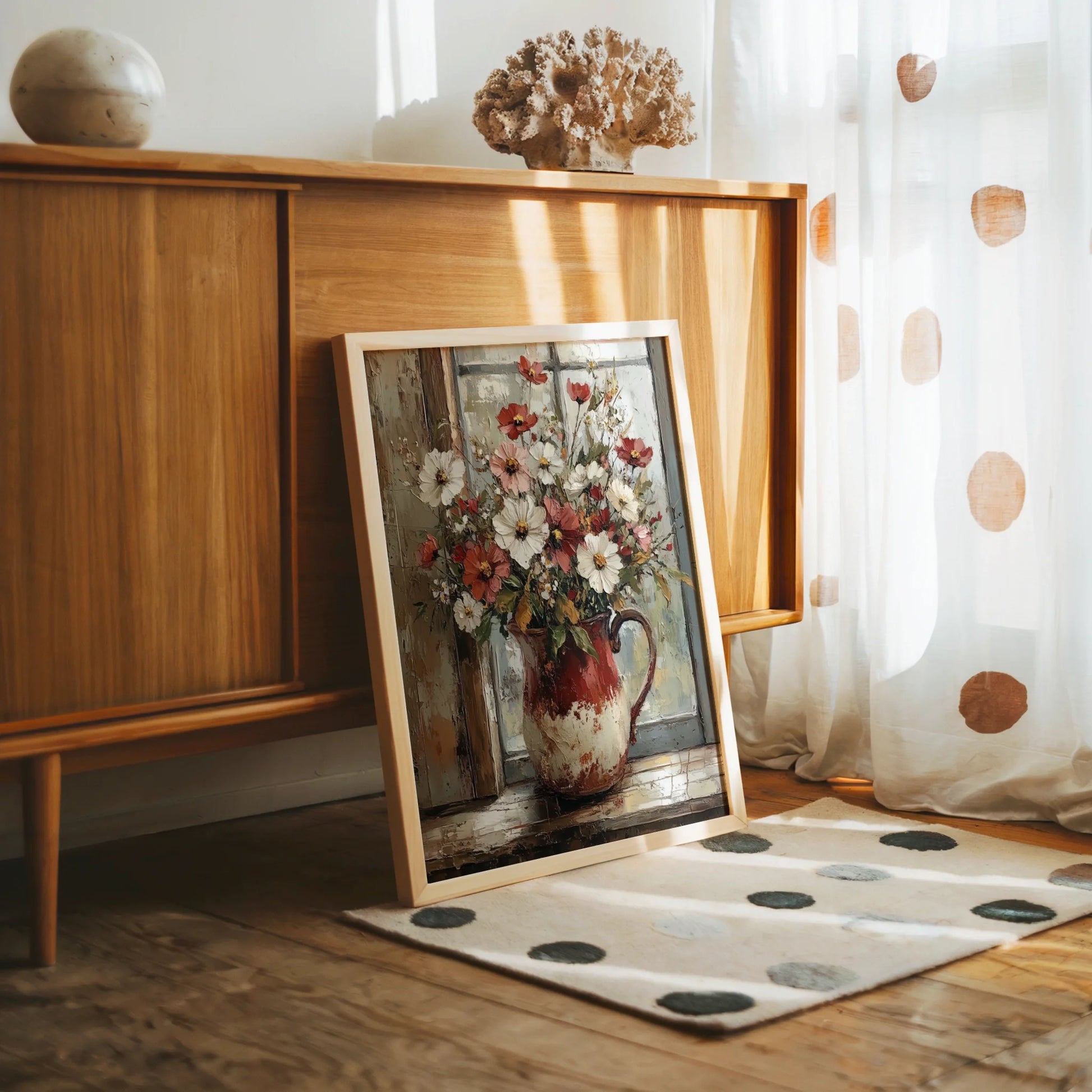 Rustic Floral Cosmos Pitcher Farmhouse in room