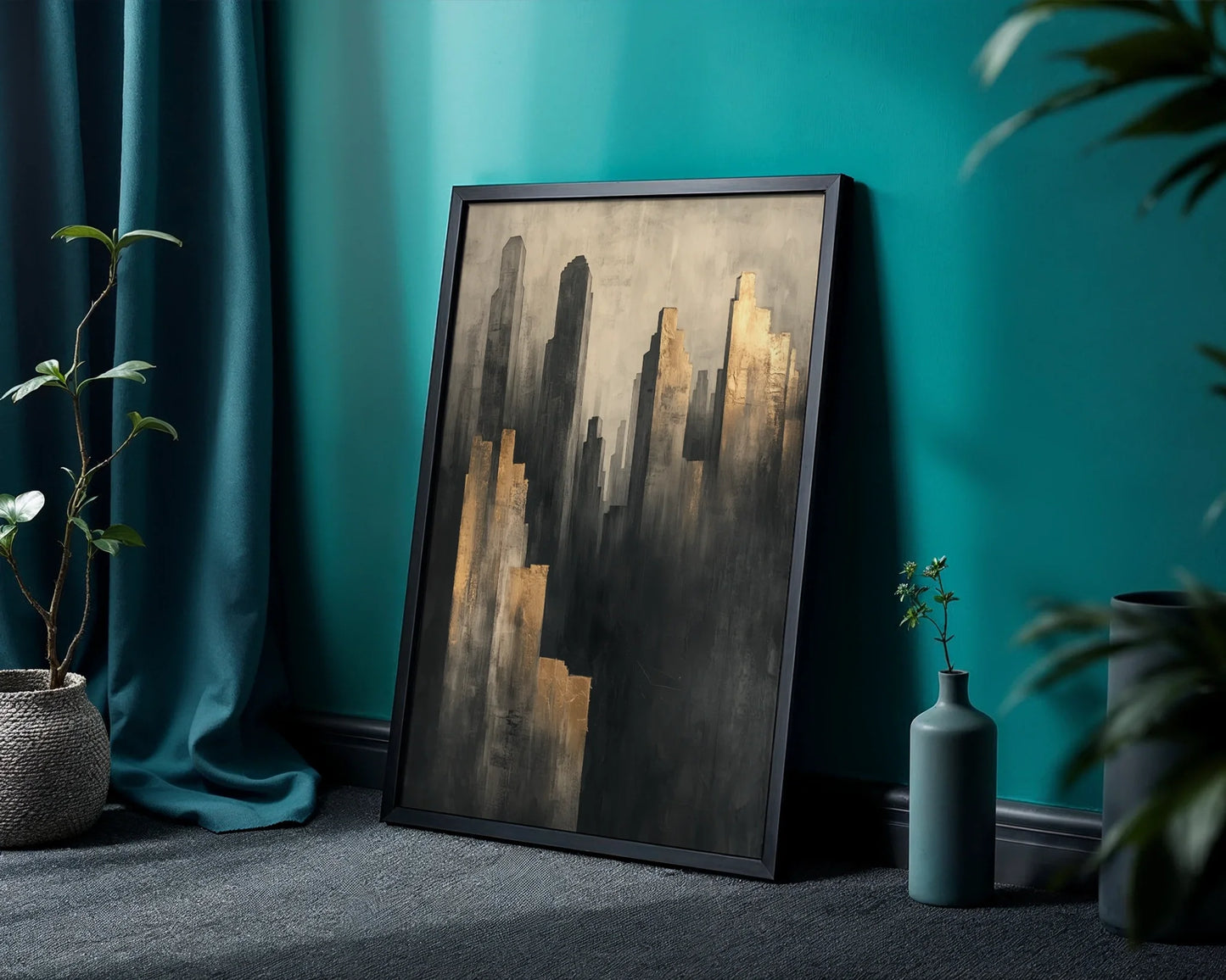 Golden Brown Cityscape Towers Shadow Valley in room