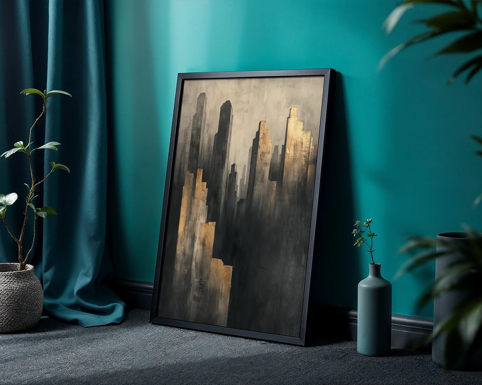 Golden Brown Cityscape Towers Shadow Valley in room