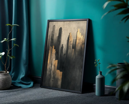 Golden Brown Cityscape Towers Shadow Valley in room