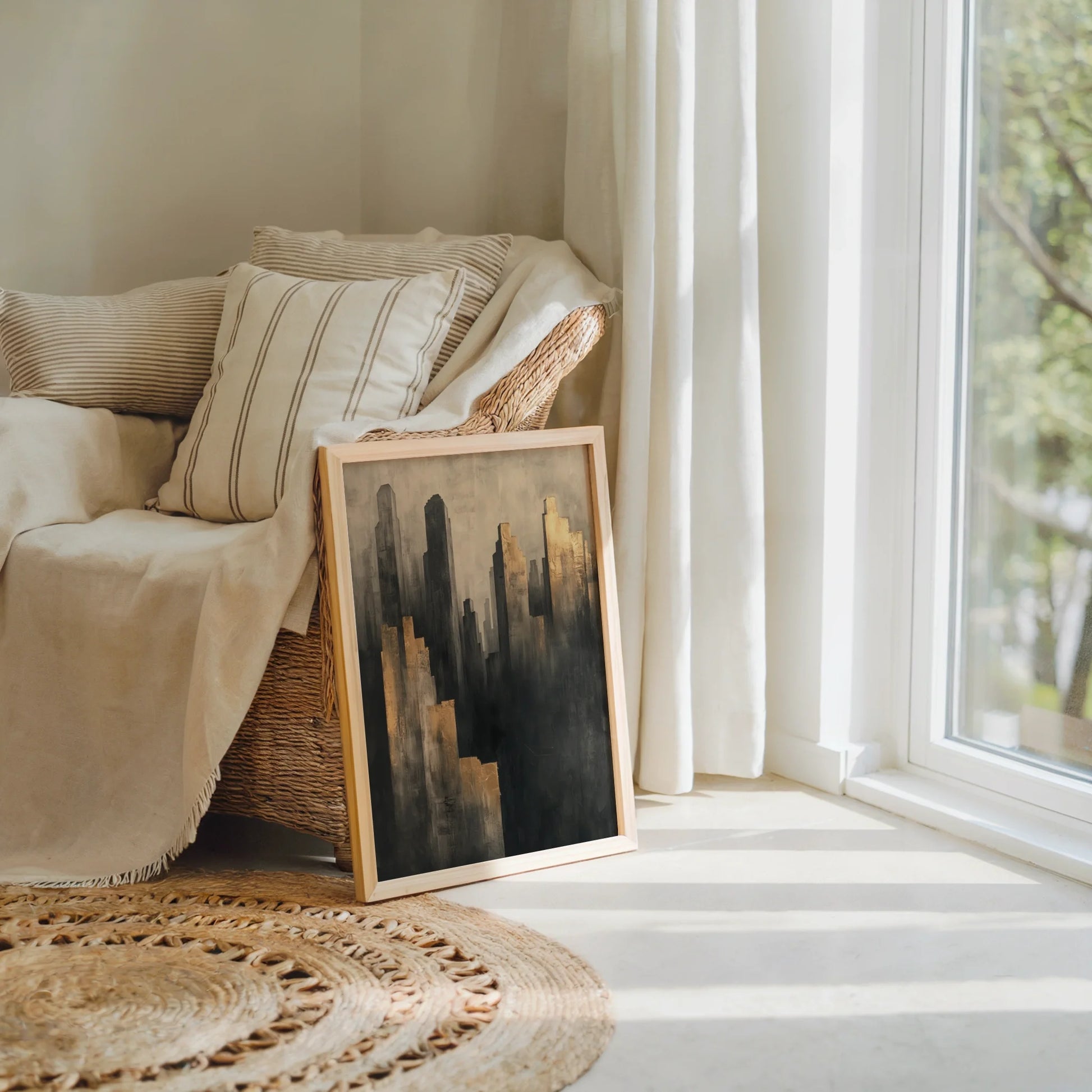 Golden Brown Cityscape Towers Shadow Valley in room