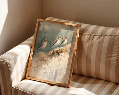 Coastal Birds - Three Shore Birds on Cliffs in room
