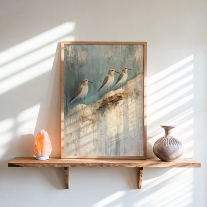 Coastal Birds - Three Shore Birds on Cliffs in room