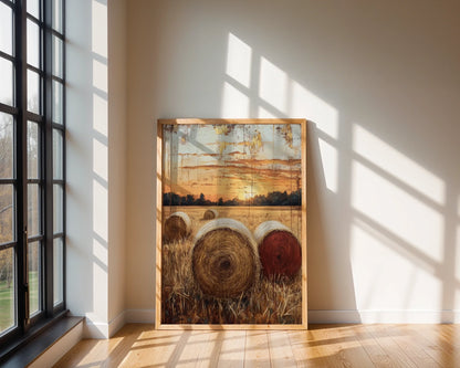 Rustic Farmhouse Hay Bales Harvest Sunset in room