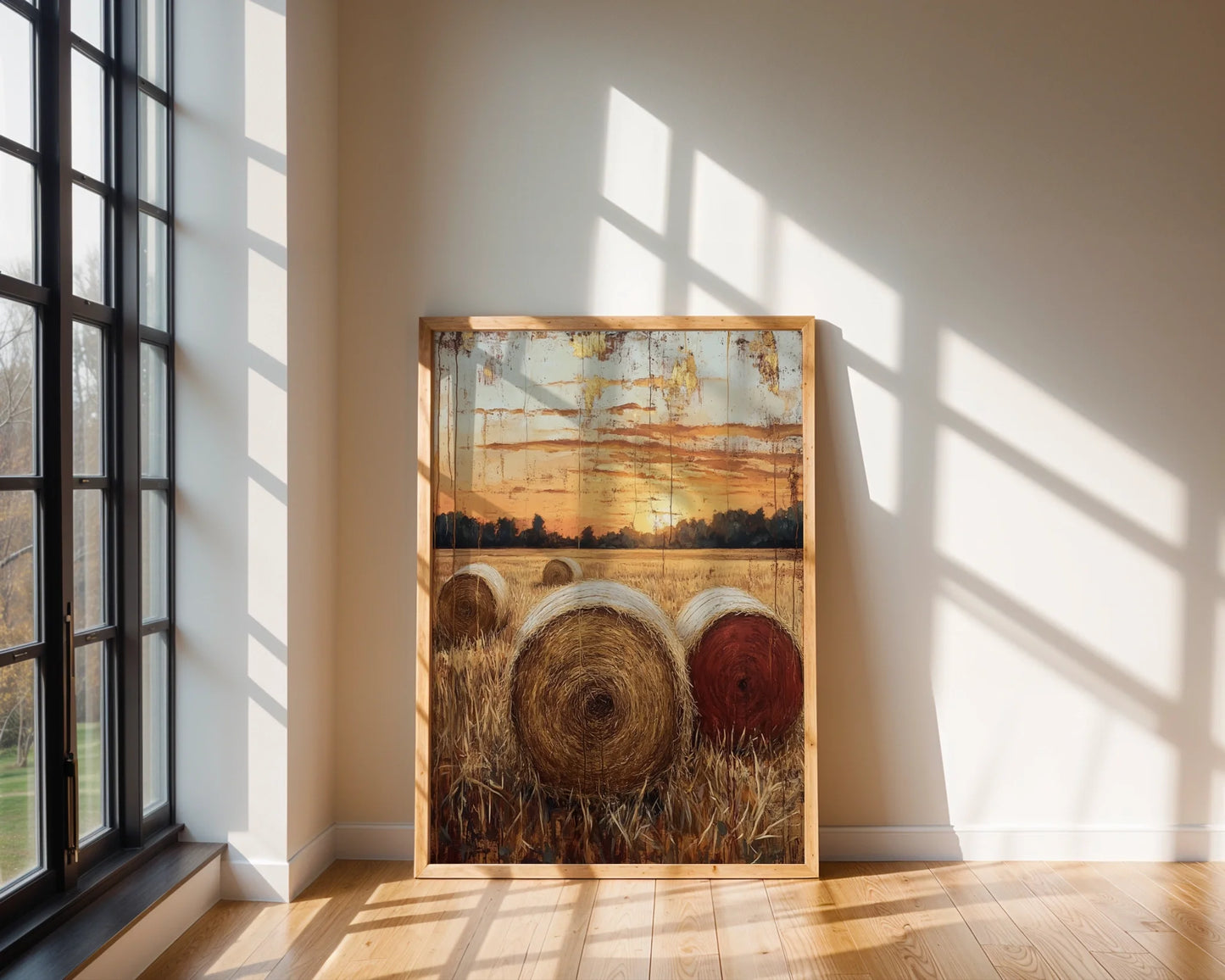 Rustic Farmhouse Hay Bales Harvest Sunset in room
