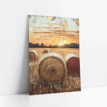 Rustic Farmhouse Hay Bales Harvest Sunset art print