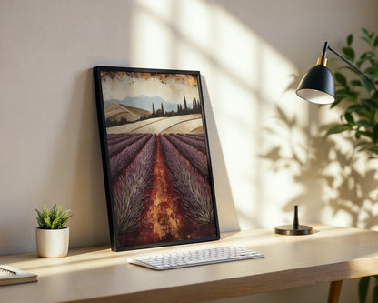 Lavender Field Tuscan Landscape Cypress Trees Canvas Wall Art — Canvas showcasing rolling purple flower fields in authentic rustic styling for countryside home decor