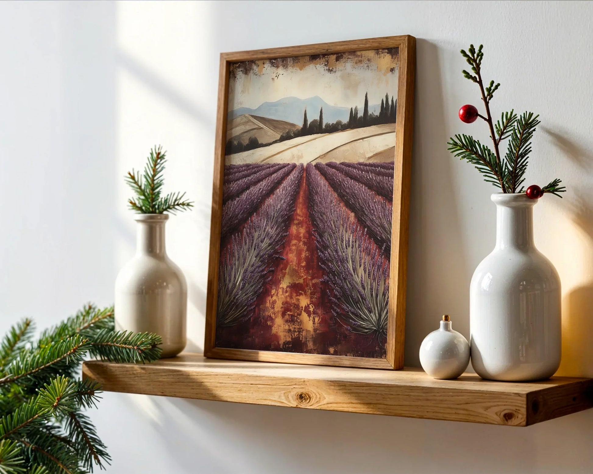 Lavender Field Tuscan Landscape Cypress Trees in room