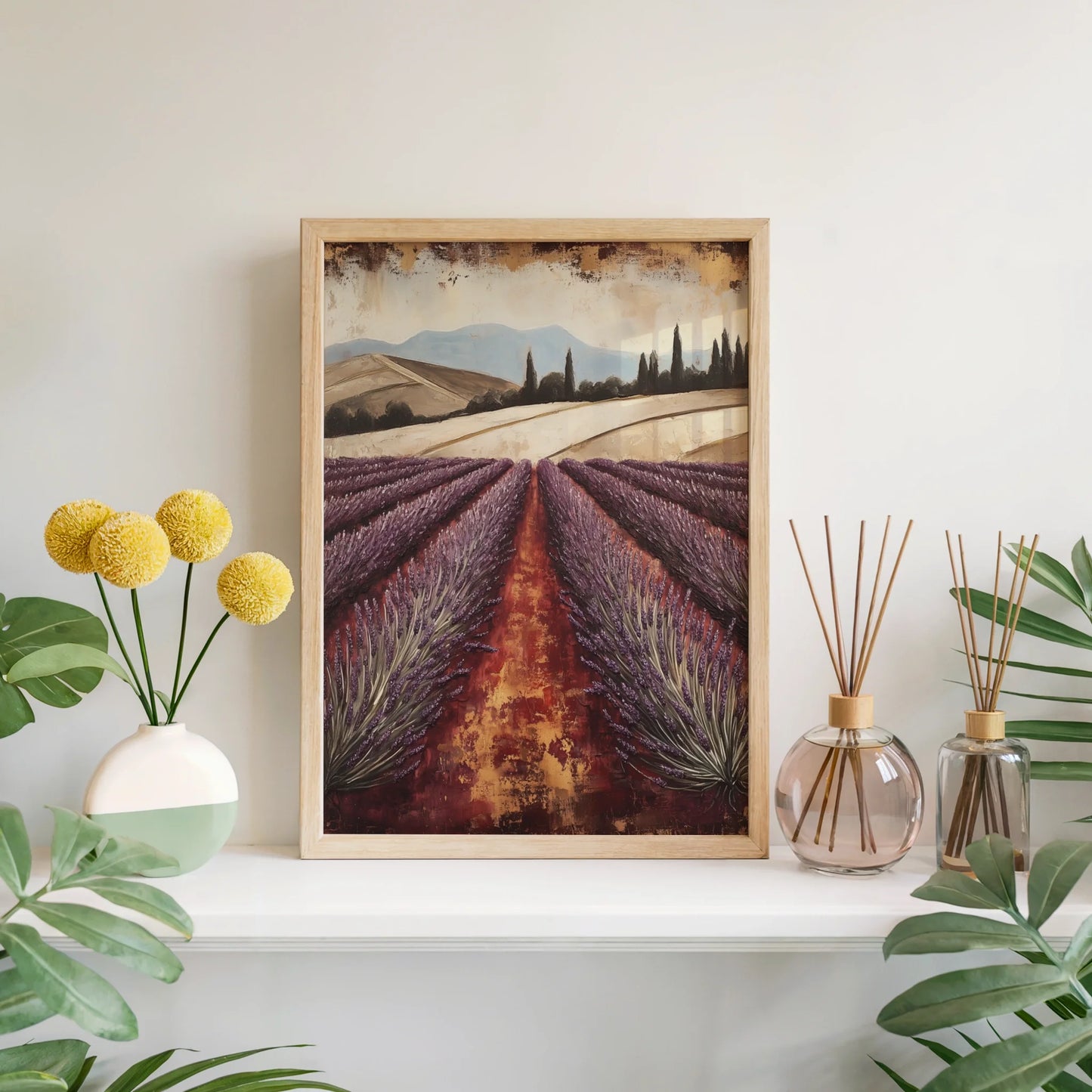 Lavender Field Tuscan Landscape Cypress Trees in room