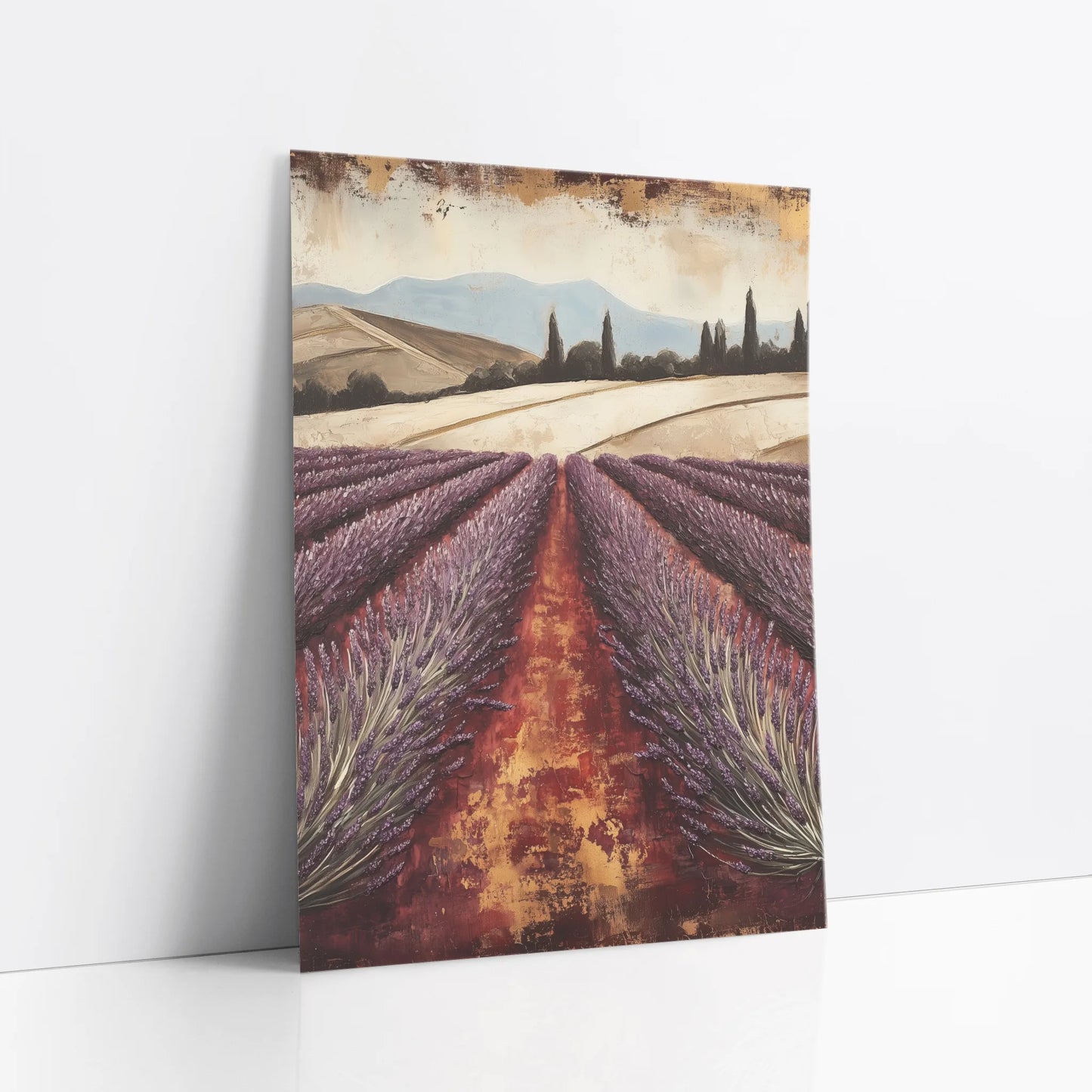 Lavender Field Tuscan Landscape Cypress Trees art print