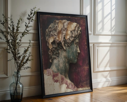 Roman Bust Gold Leaf Fresco Dark Academia in room