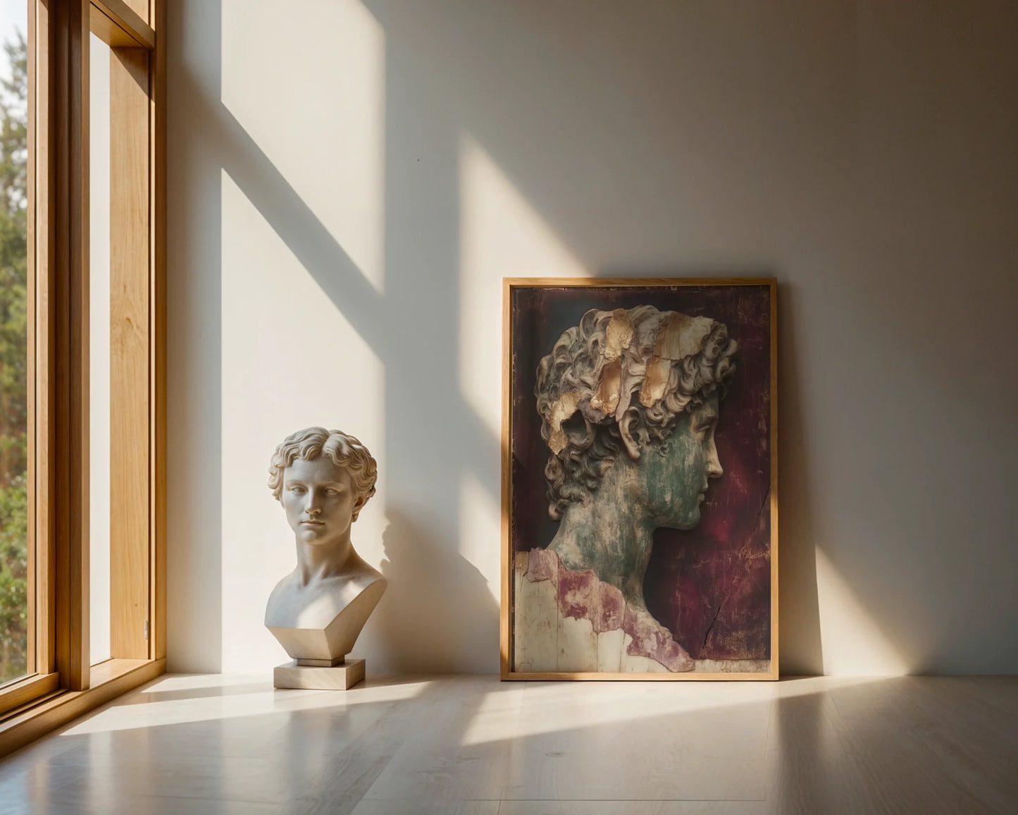 Roman Bust Gold Leaf Fresco Dark Academia in room
