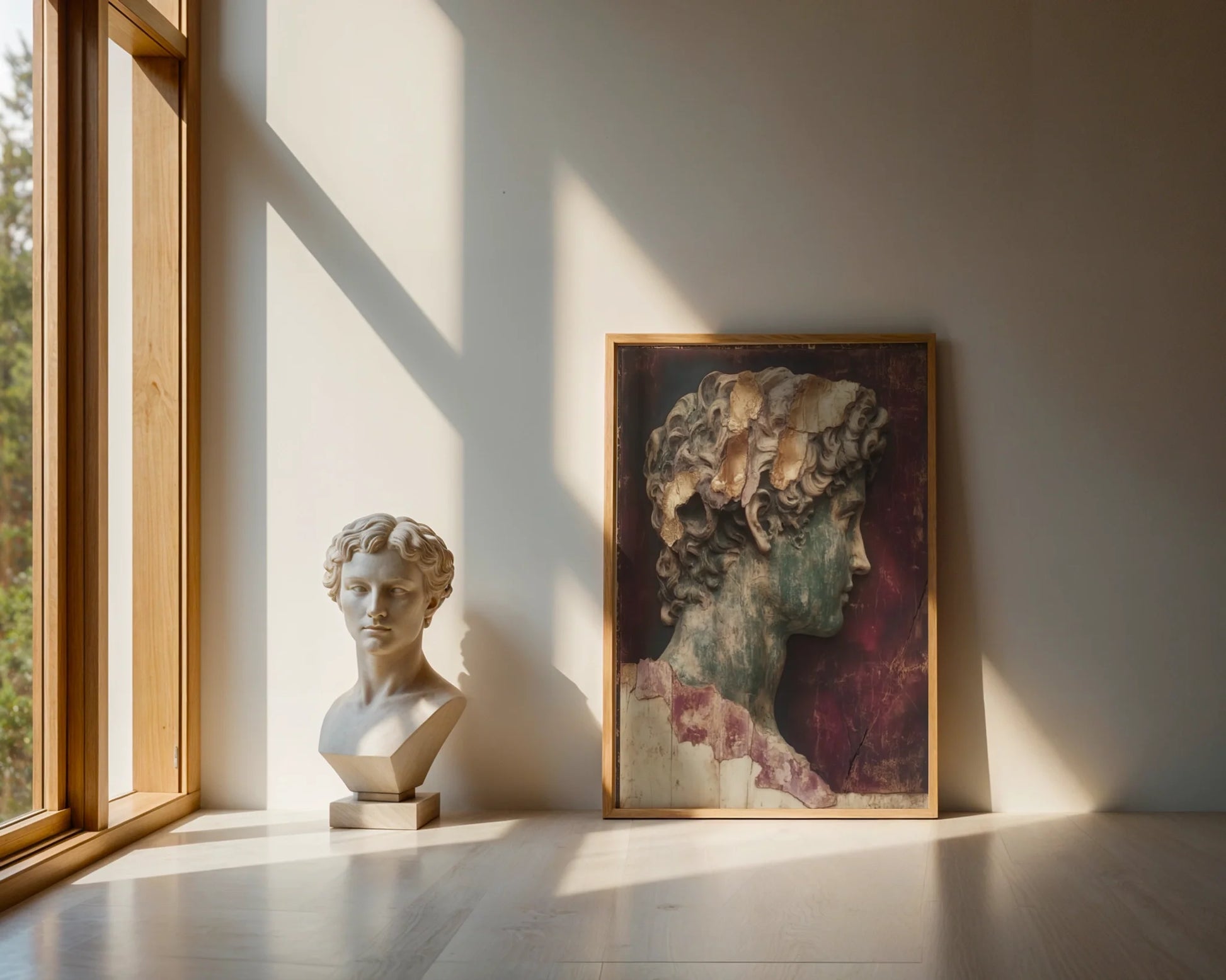 Roman Bust Gold Leaf Fresco Dark Academia in room