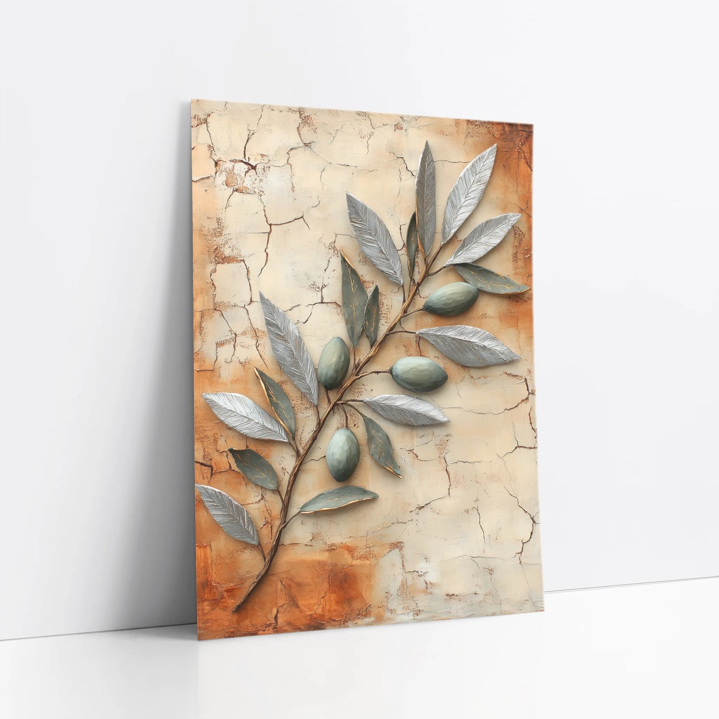 Mediterranean Olive Branch Metallic Fresco art print