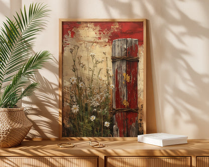 Rustic Farmhouse Fence Post Wildflowers in room