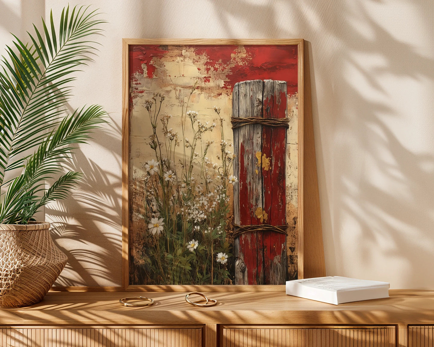Rustic Farmhouse Fence Post Wildflowers in room