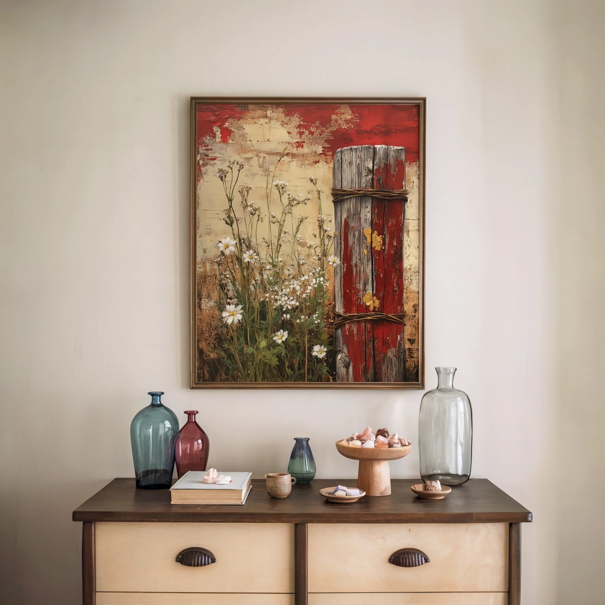 Rustic Farmhouse Fence Post Wildflowers in room
