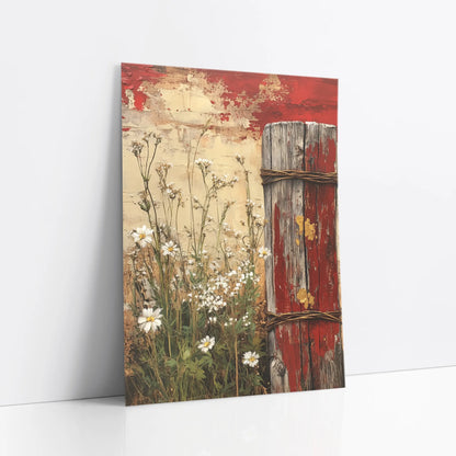 Rustic Farmhouse Fence Post Wildflowers art print