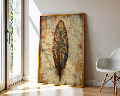 Ornate Feather Art Phoenix Baroque Gold in room
