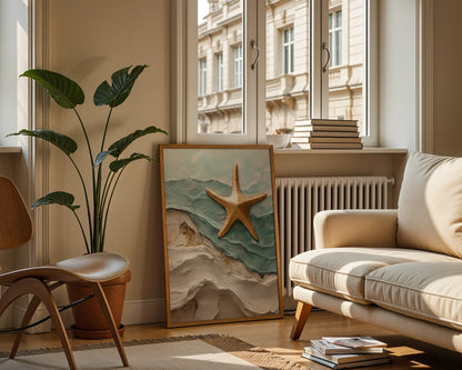 Coastal Starfish Textured Ocean Waves Impasto in room