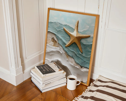 Coastal Starfish Textured Ocean Waves Impasto in room