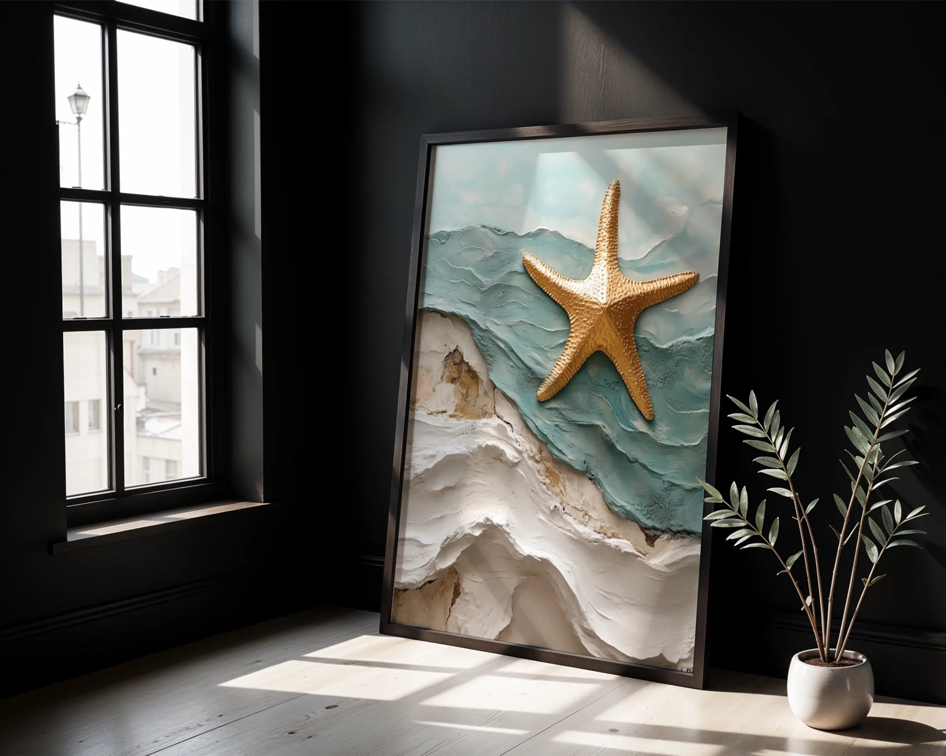 Coastal Starfish Textured Ocean Waves Impasto in room