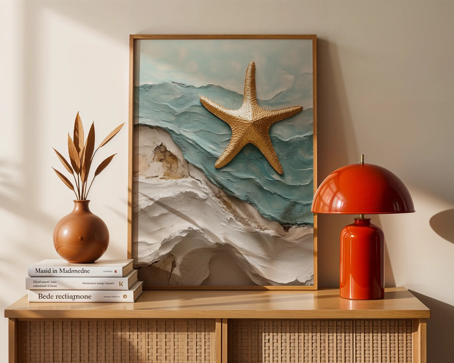 Coastal Starfish Textured Ocean Waves Impasto in room