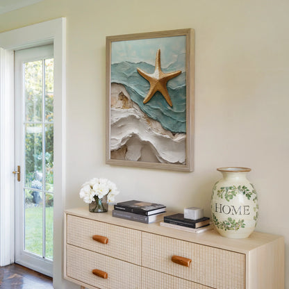Coastal Starfish Textured Ocean Waves Impasto in room